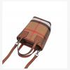 Vertical Square Bag Women Canvas Plaid Leather Handbag Shoulder Crossbody Bag Casual Commuter Tote Dark Brown