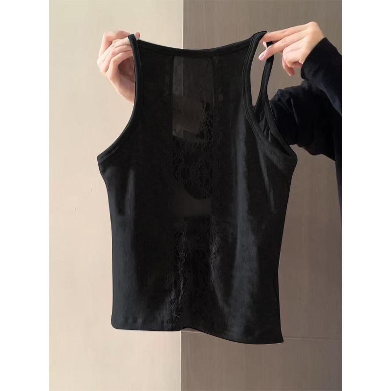 

Кружевная майка на бретельках: Приталенный крой, сексуальный и чистый для женской весны/лета One Size Fits 75-120 Jin чёрный