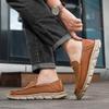Fashion Mens Genuine Leather Business Leather Shoes Thick Soled Comfortable Slip-on Lazy Shoes Quality Handmade Stitching Casual Loafers