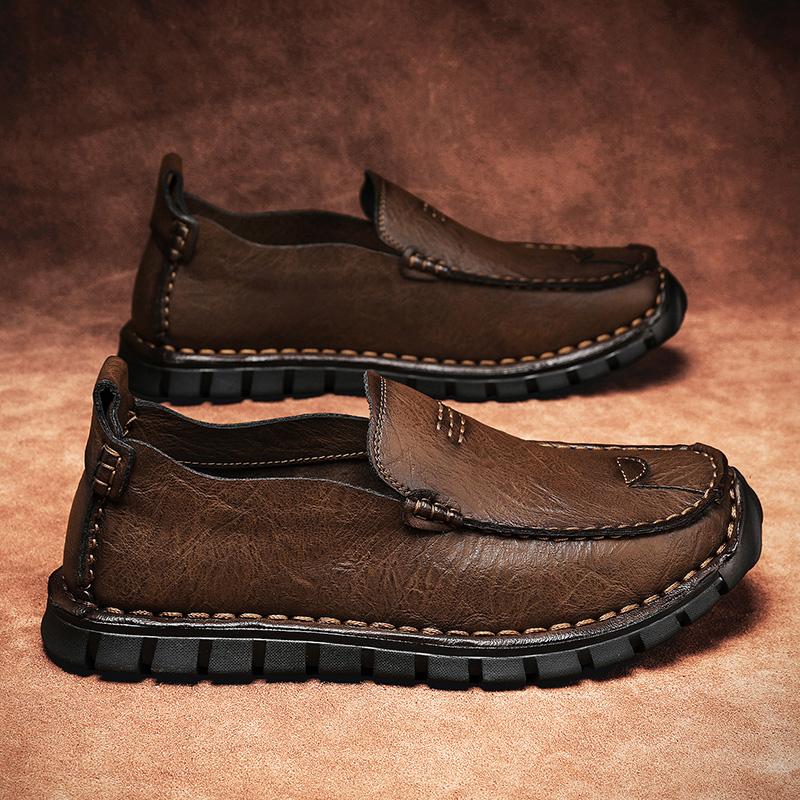 Fashion Genuine Leather Men Loafers Slip On Business Casual Leather Shoes Classic Soft Moccasins Breathable Men Flats Soft Driving Shoes
