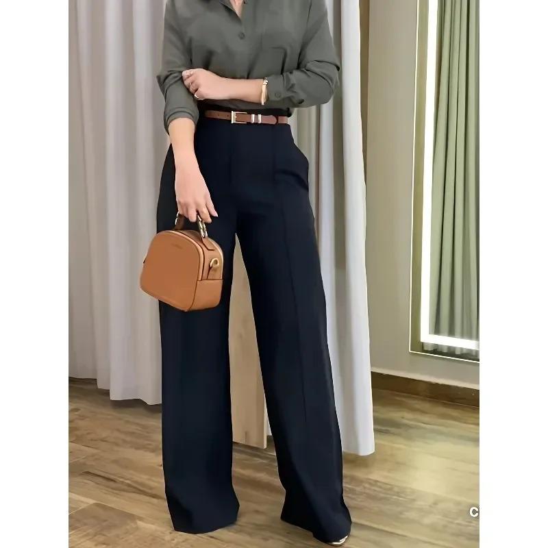Elegant Plus Size Women s Wide-Leg High-Waisted Trousers 4XL чёрный