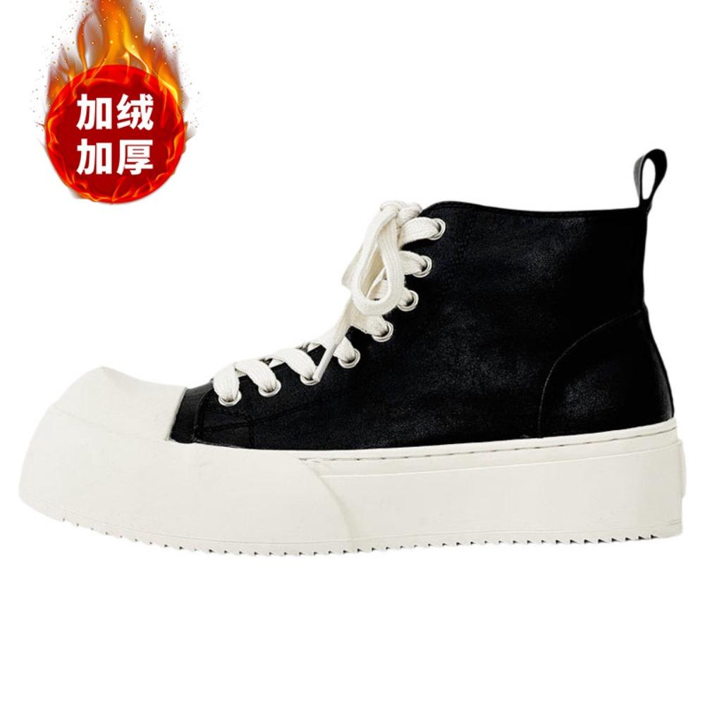 Minimalistische Schuhe mit großer Sohle, Milchduft, High Street Plateau Derby Schuhe, Trendige Herren Pendler Freizeitschuhe aus Leder 39 black