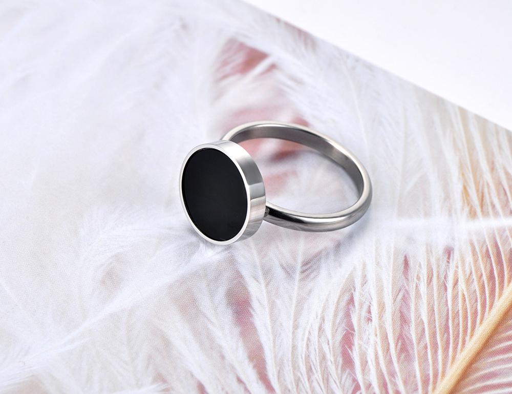 JeeMango Trendy OL Style Anniversary Ring For Women Girls 10/12mm Black Acrylic Stone 316L Stainless Steel Rings Jewlery R19048
