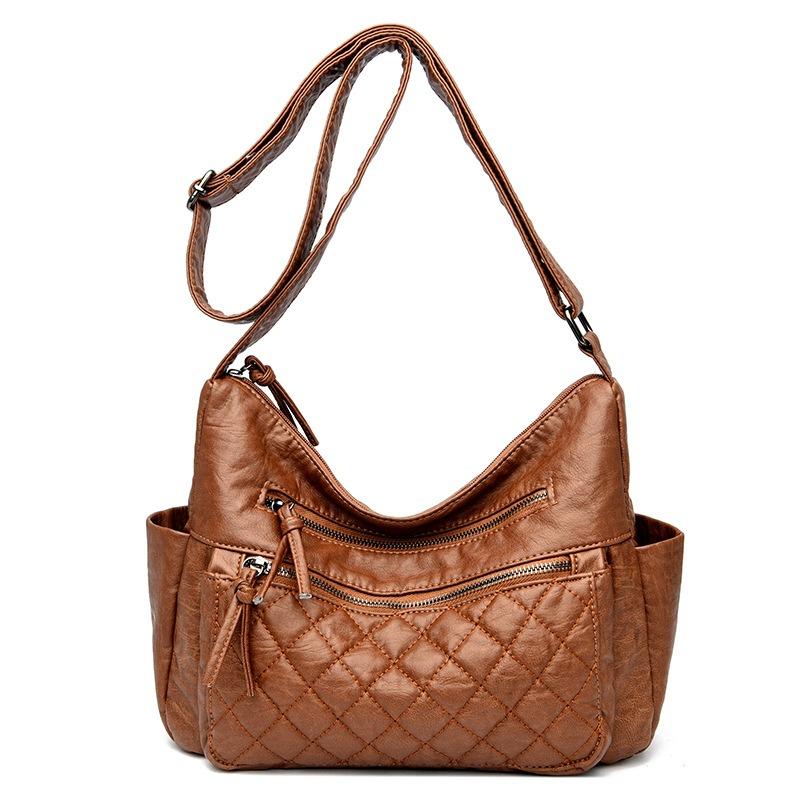 

Модный выбор! Сумка-тоут из стираной кожи с ромбовидным узором, одновременно модная и практичная. коричневый