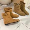 Cow suede retro interior height increasing versatile short boots for women's fashion fashion boots 2025 new round toe slim boots
