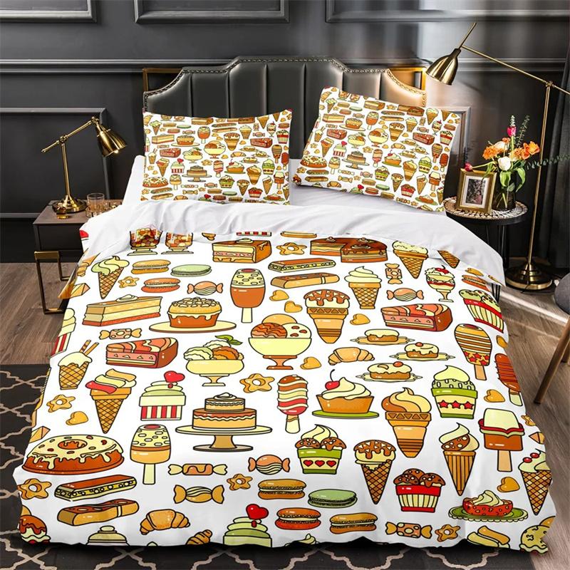 Cartoon Foods Duvet Cover Delicious Pie for Kids Teen American Fast Food Theme Bedroom Decorations Polyester Quilt Cover Queen