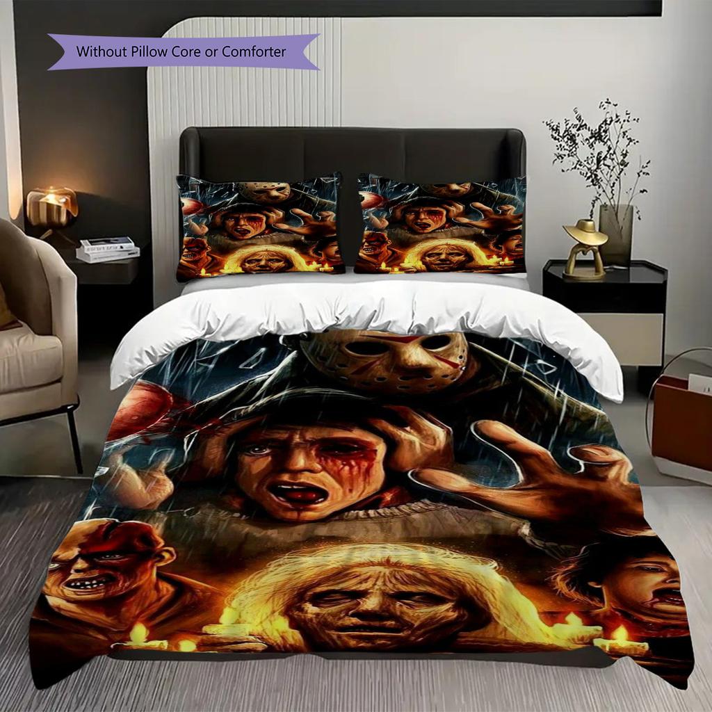 Halloween Horror Characters Set Bedding 1 Duvet Cover 2 Pillowcase Without Core Bedding Set Duvet Cover And Pillowcase Soft And Comfortable