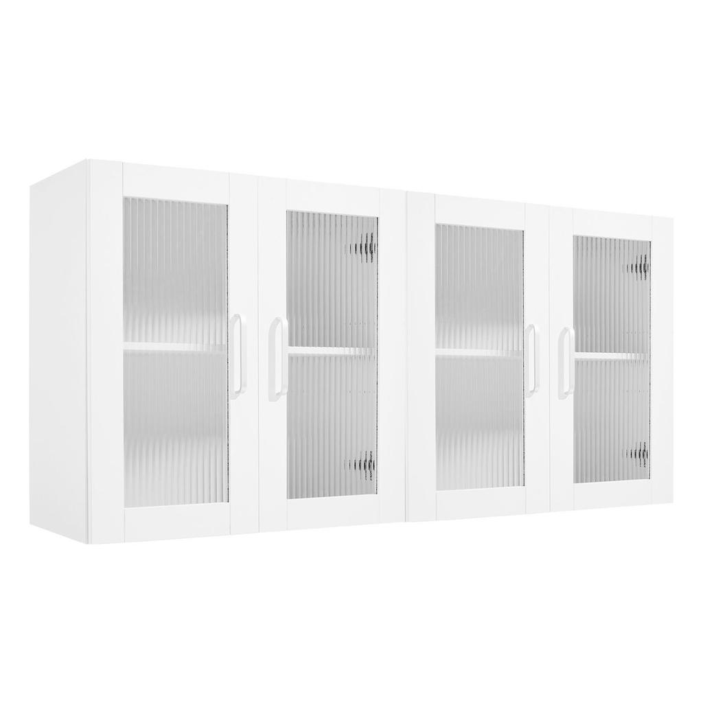 VEVOR Laundry Room Wall Cabinet, 2-Tier Wall Mounted Cabinet with Adjustable Shelf, Cupboard Storage with 4 Doors, for Kitchen, Bathroom, Laundry