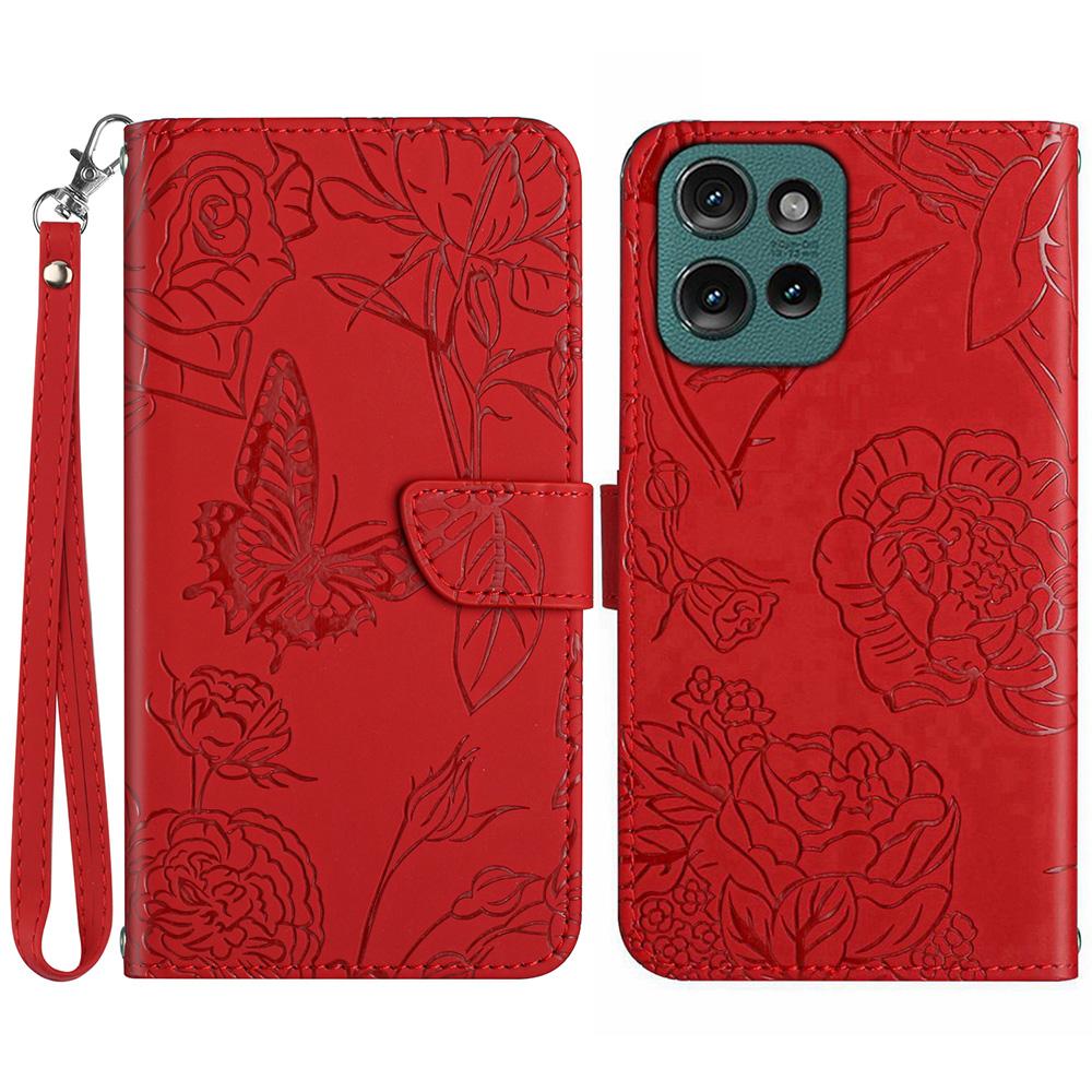 HT03 For Motorola Edge 50 Neo 5G/Moto S50 5G/Thinkphone 25 5G Case Butterfly Flower Imprint Leather Phone Cover with Strap