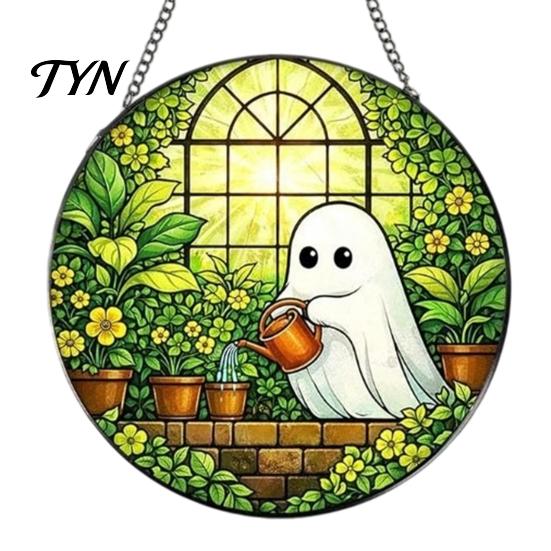 Seasonal Decorative Disc Retro Halloween Pendant, Ghost/Bat/Spider Web/Pumpkin Head Print, Door Handle Welcome Sign Vintage Acrylic Hanging