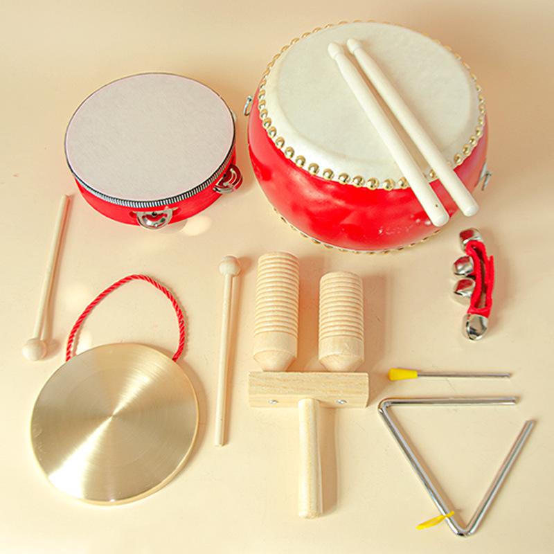 Children's Orff Percussion Instruments: Triangle, Castanets, Maracas, Tambourine, Wood Block, Cymbals