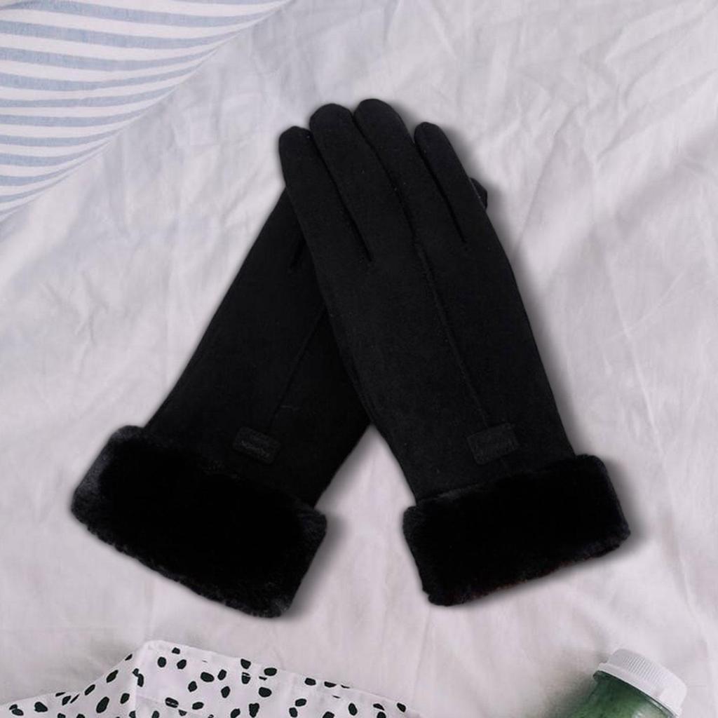 Women Winter Gloves Faux Suede Texting Full Finger Elastic Cuff Touchscreen Thermal