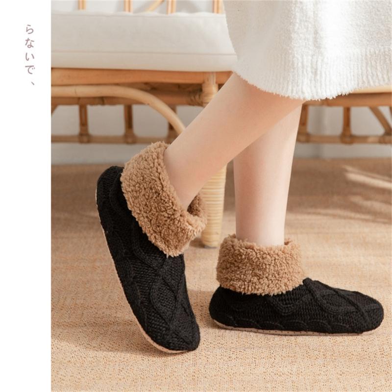 Unisex Thermal Knit Ankle Socks for Cold Weather Nonslip Grip Bottom Soles Floor Socks Thick Fleece Lined Slipper Socks