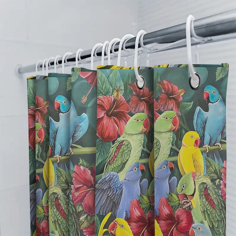Tenda da Doccia Uccello Tropicale Foresta Botanica Natura Arredo Bagno Verde Acqua Blu Colorato Fauna Selvatica Esotica Arredo Casa