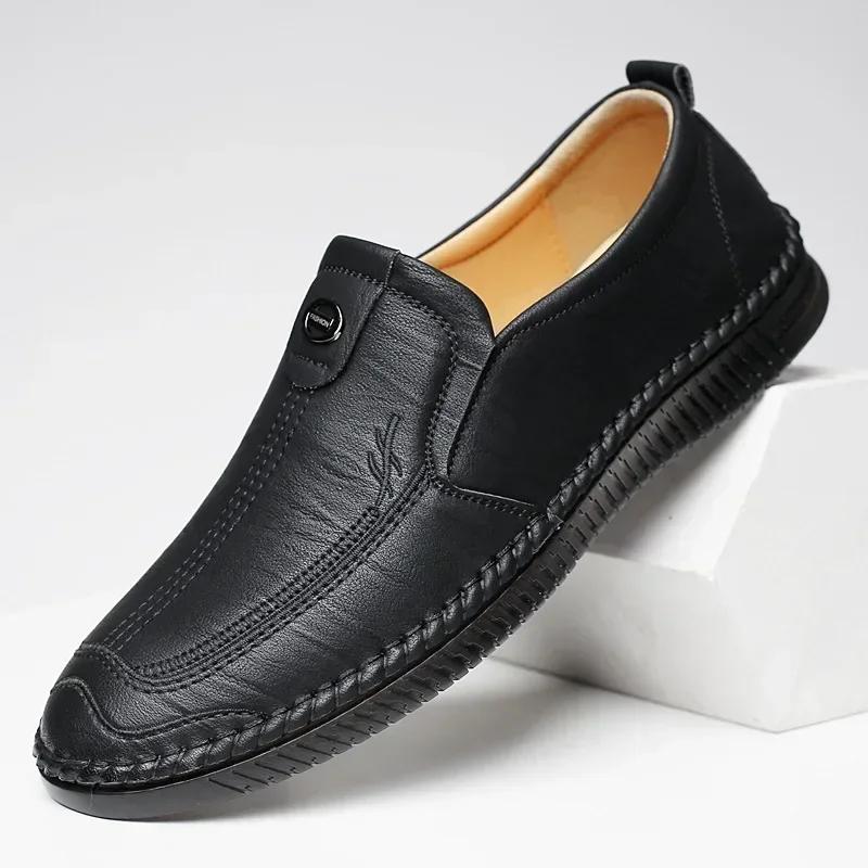 Men's Shoes High Quality Leather Casual Shoes 2026 Spring Soft Loafers for Men Comfortable Slip on Sneakers Men's Driving Shoes