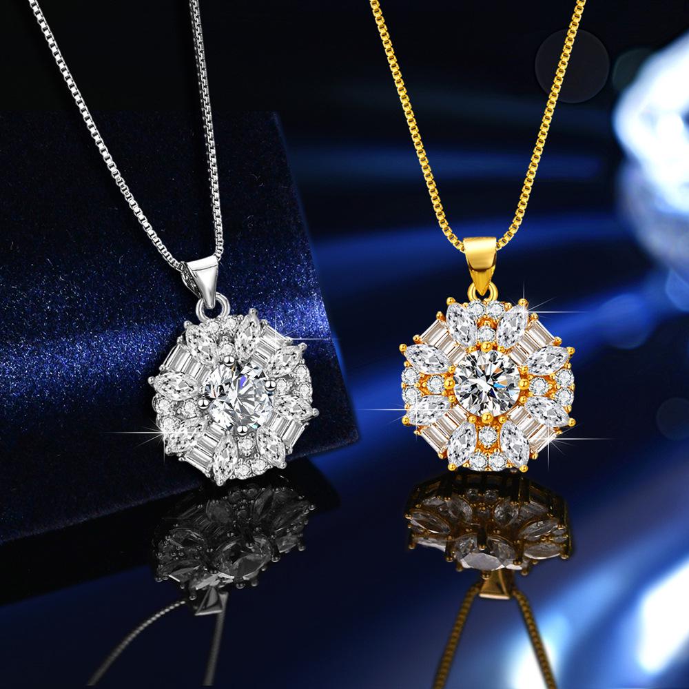 Exquisite Sterling Silver Kaleidoscope Moissanite Pendant Necklace for Women