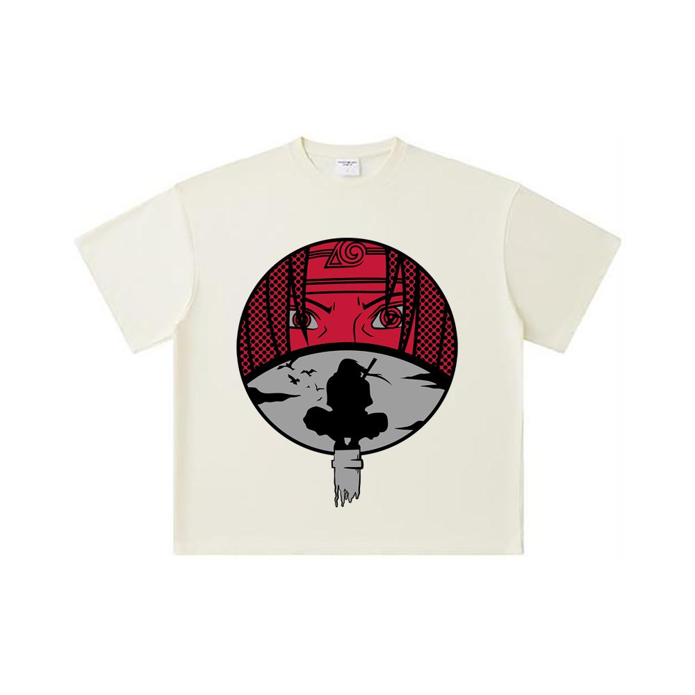 260 GSM Double Yarn 32 Count 100% Cotton Naruto V8 Itachi Print Unisex Heavy Cotton T Shirt