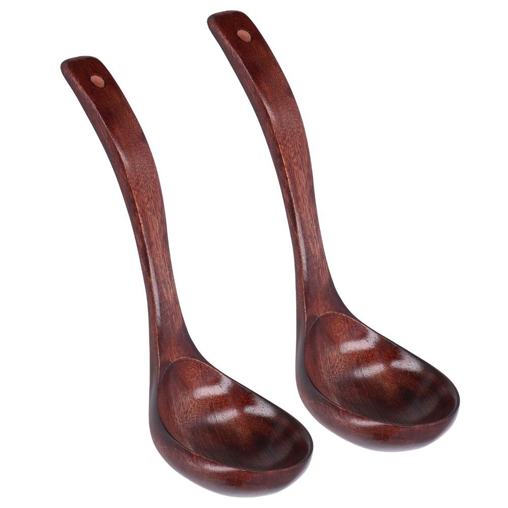 2Pcs Wood Soup Spoon Long Handle Cooking Spoon Long Wood Ladle  Serving Soup
