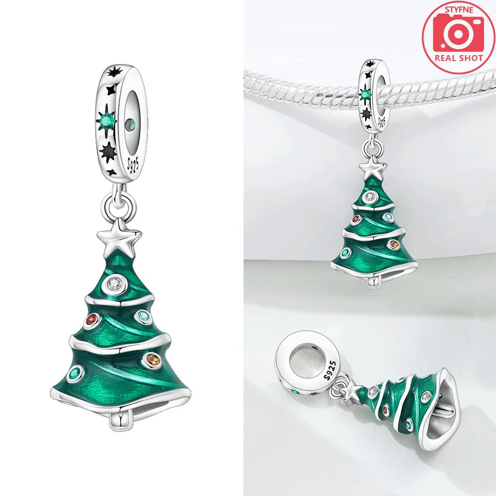 Green Christmas Tree Heart Pendant Blue Socks Original Copper Beads Fit Bracelet Anniversary Fine Gift Accessory Diy