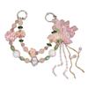 Glass Lotus Phone Chain: Chinese Style Butterfly Beaded Lanyard & Anti-Lost Wrist Strap Keychain Bag Accessory.