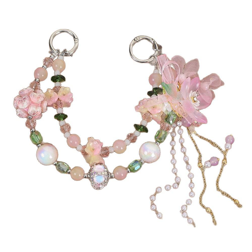 Glass Lotus Phone Chain: Chinese Style Butterfly Beaded Lanyard & Anti-Lost Wrist Strap Keychain Bag Accessory.