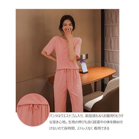 [WKYHLGKL] Women's pajamas, summer, short sleeves, 3-piece set, loungewear, top and bottom set, cool, breathable, loose, skin-friendly, short sleeves