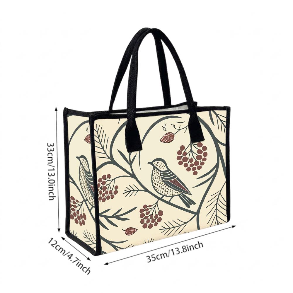 Floral Bird Printed Casual Tote Bag Large Capacity Reusable Daily Shoulder Bag for Women