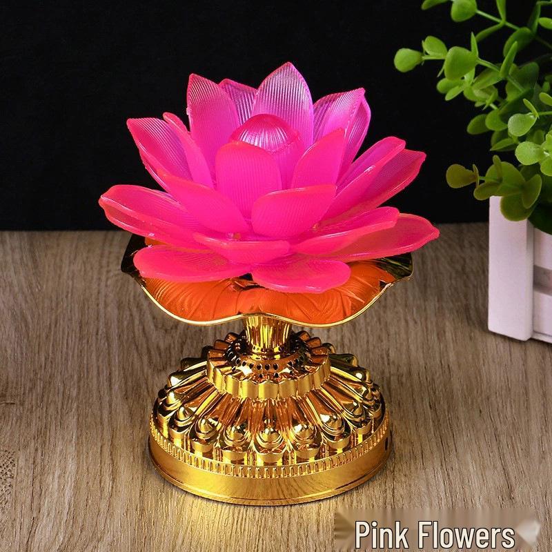 LED Seven-Color Lotus Lamp for Worship and Offering - Electronic Ever-Burning Buddhist Lamp for Guanyin and God of Wealth.