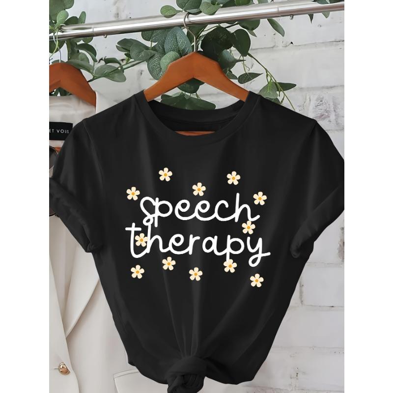Speech Relax Letter Graphic Print T-shirt, Short Sleeve Crew Neck Casual Top for Summer & Spring, Women's Clothing