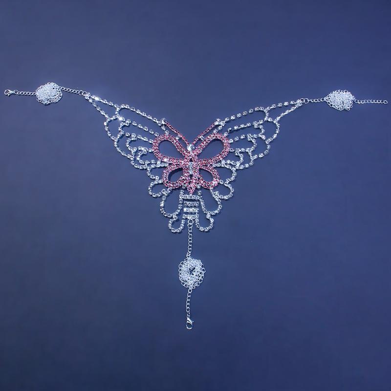 Sexy Butterfly Rhinestone Body Chain for Women Nightclub Accessories Luxury Lingerie Bling Bikini Bra and Thong Set Jewelry