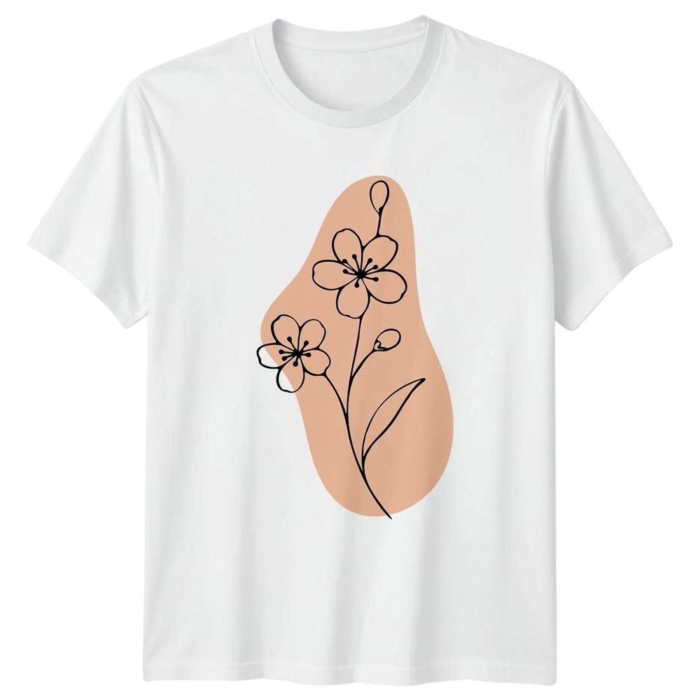 Minimalist Line Art Floral Bloom TShirt Botanical Illustration Nature Birthday S