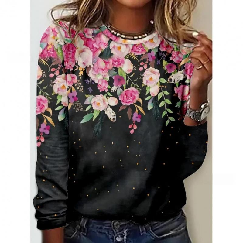 Popular Style Printed Long Sleeve T-shirt Floral Print Women's Clothing