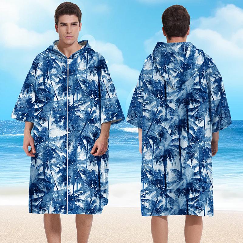 Microfiber Quick-Dry Hooded Beach Poncho Bathrobe for Adults