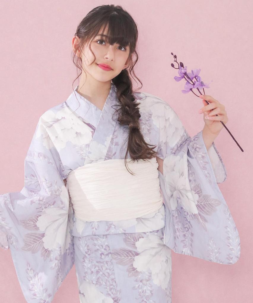 Yukata Set Junior Retro Change Weave 3-teiliges Set Heiko C Mädchen Pfingstrose und [KYOETSU] (Yukata, Obi, Geta) (140cm, 12. Oborofuji)