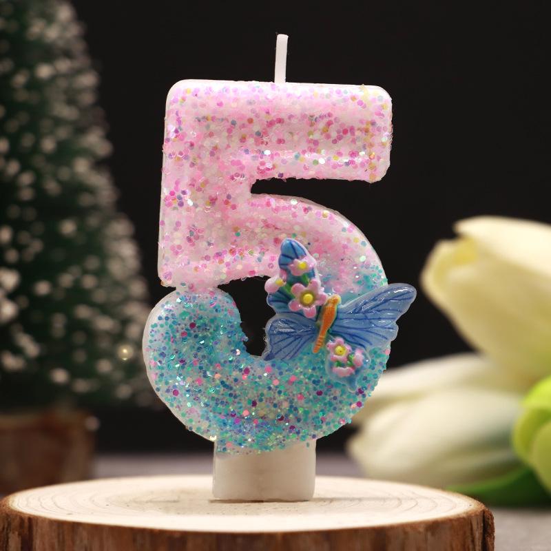0-9 Number Cake Candles Party Supplies Pink Butterflies Candles Accessories Cake Shop Props Valentine's Anniversary Candles Blue