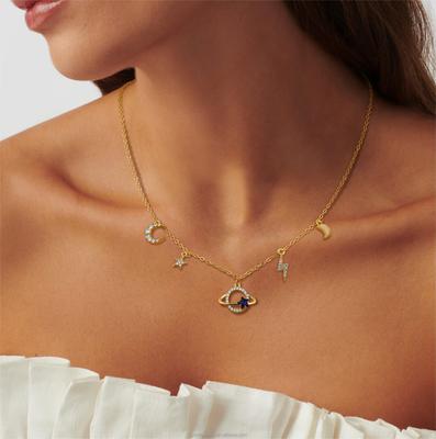 14K Gold Dainty Necklace for Women,Fashion Trendy Simple Multi-element Pendant Jewelry
