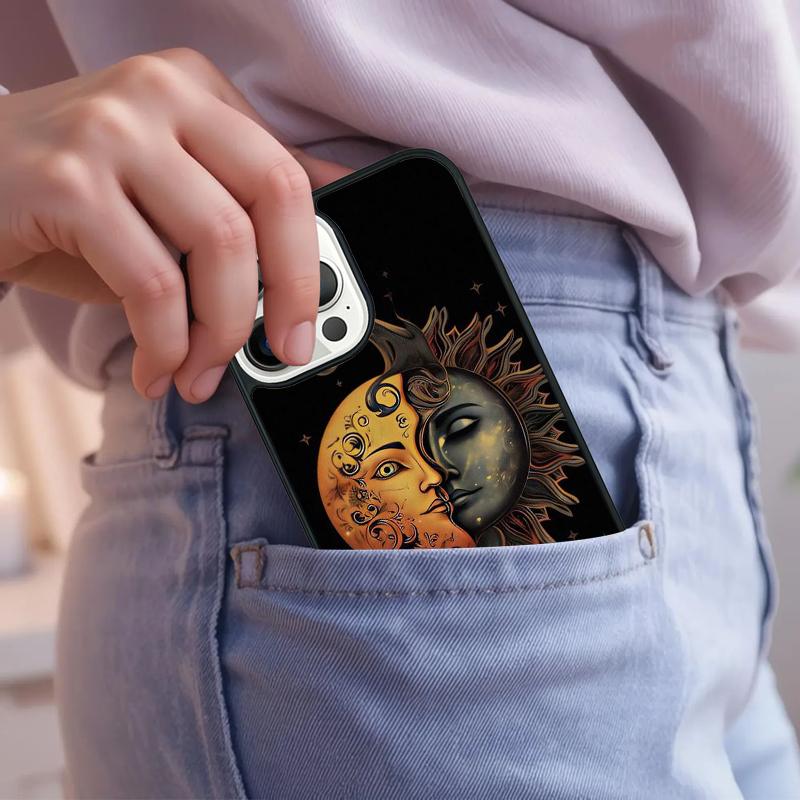 Indian Hand Holding Sun Moon Face Couple Phone Case For iPhone 17 Air 15 16e 14 13 Pro Max Coque 12 11 Pro Max PLUS Cover