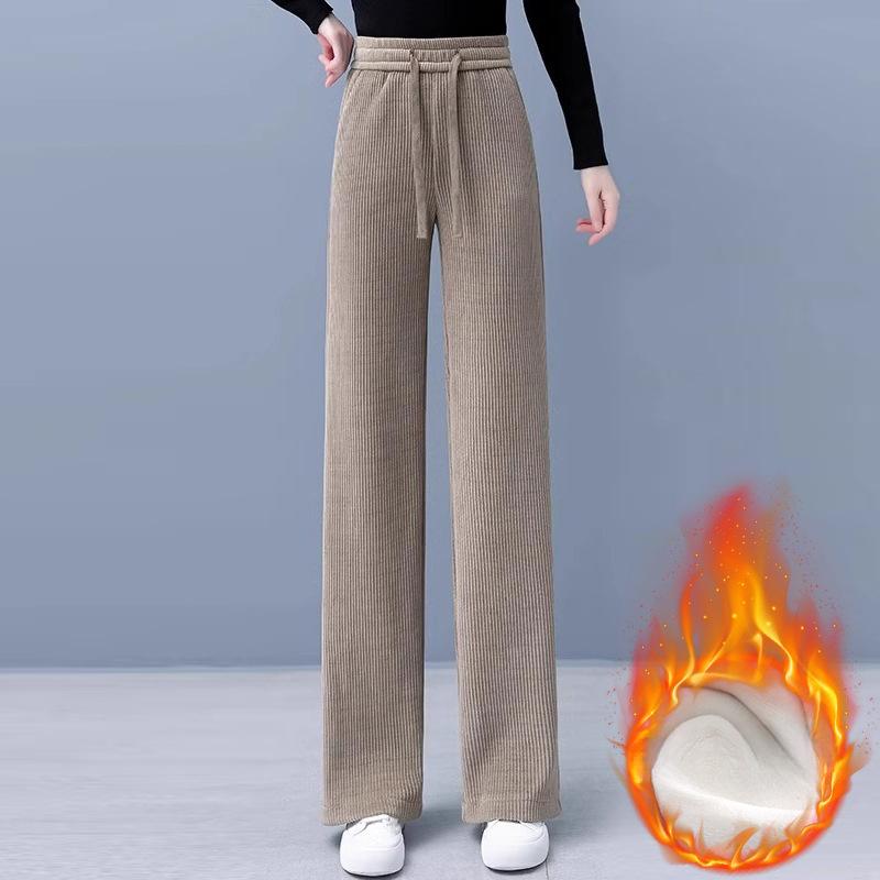 

Большой размер Толстый MM200 Кэттис Шениль Широкие брюки для женщин Осень и Зима Плюс бархат Утолщенные Свободные Свободные Похудение Повседневные Прямые брюки XXL