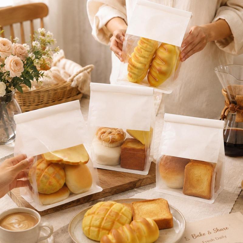 10PCS 3 Size Toast Bag Packaging Bag, Self Sealing Bread Bag Wire Rolled Edge Baking Transparent Biscuit Cake Bag Sealing Pocket