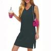 Women's Casual Fashion Sexy V-neck Sleeveless Solid Color Hem Slit Dress