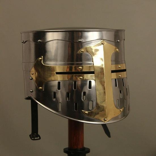 Crusader Helmet Templar Helmet Steel Knight Helmet Medieval Brass Cross Warrior Role Play Wearable Costume Larp Cosplays Gift For Dad Bf