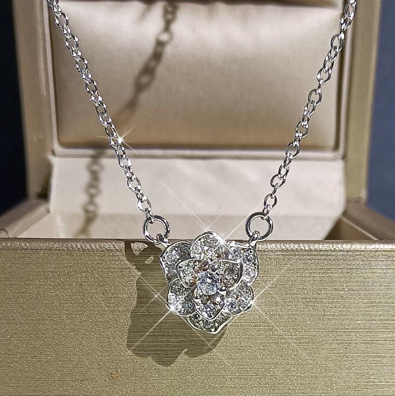 Nowe S Srebrne Zestawy Biżuterii dla Kobiet Cyrkonia Sześcienna Naszyjnik z Kwiatem Zawieszka Pierścionek Kolczyki Sztyfty Zestaw 3 szt. srebrny zestaw