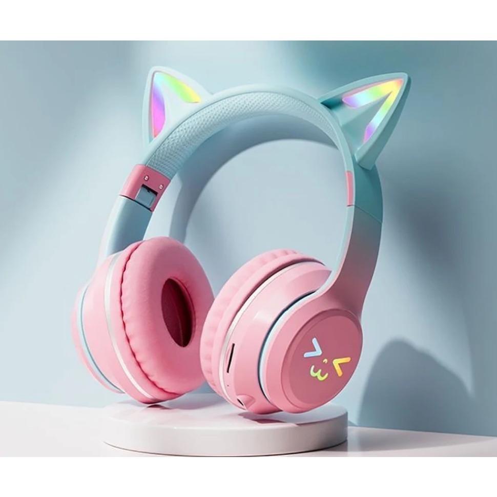 LED Flash Light Bluetooth Headphones Cute Cat Ears Wireless Earphone with Mic Kids Girls Stereo Cool RGB Headsets Bluetooth 5.1