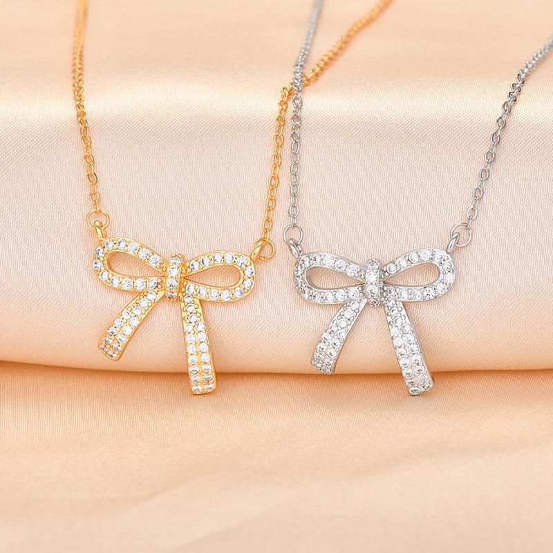 Elegant Zircon Fairy Bow Necklace: Versatile Clavicle Chain Choker