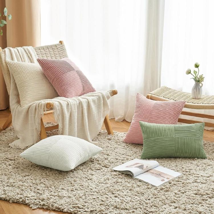 Corduroy Throw Pillowcase Soft Striped Removable Throw Pillow Cover for Easy Care Living Space