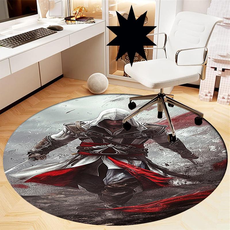 Assassin's Creed Printed Round Rug Carpet Chair Rug Area Rug Entryway Doormats,for Office Chair Living Room Bedroom Kitchen Room.