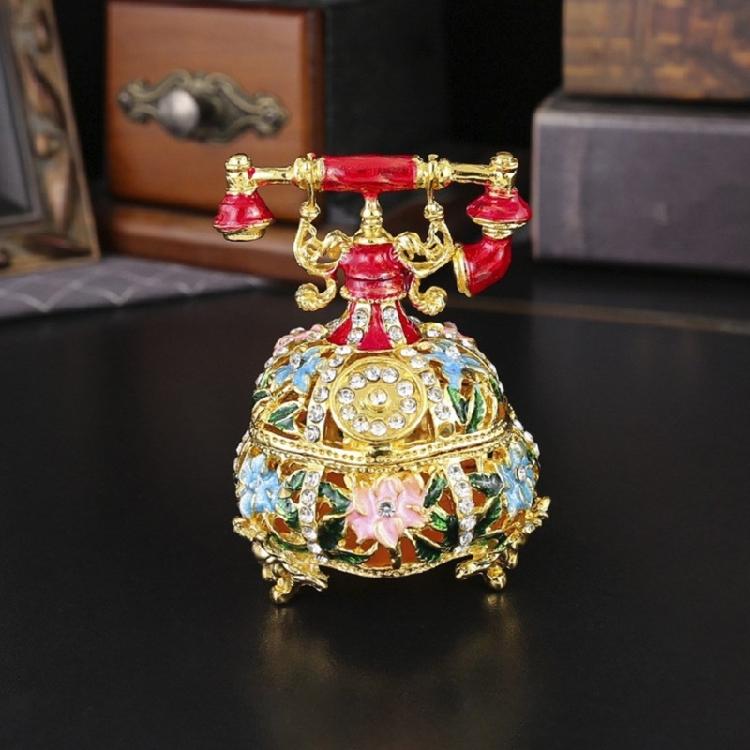 Wedding Jewelry Display Case Telephone Jewelry Organizers Storage Box with Elegant Crystal Embellishments Metal Texture
