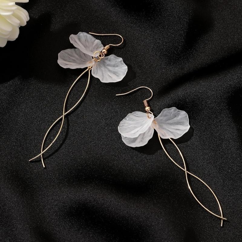 Translucent Immortal Petals Dangle Earrings for Women Fairy White Flower Hook Earrings Korean Fashion Long Tassel Earrings