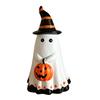 Yousheng Halloween Ghost Figurine with Witch Hat, Cute Small Resin Ghost Holding Pumpkin Statue for Home Table Shelf Desk Decor
