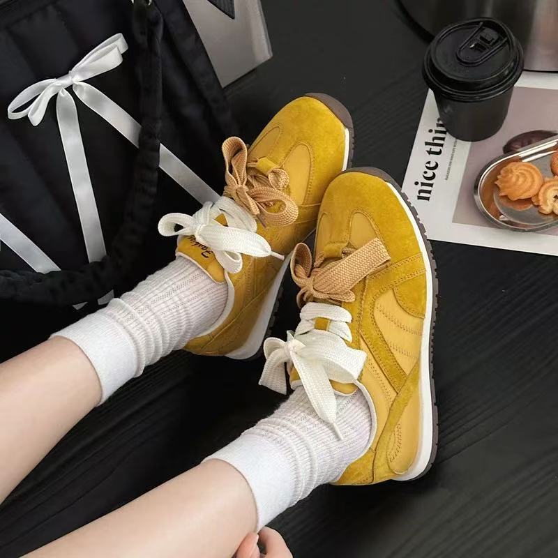 

Leather retro color matching German training shoes women s 2025 spring new Korean version lace-up versatile casual sports Forrest Gump shoes tide 40 жёлтый